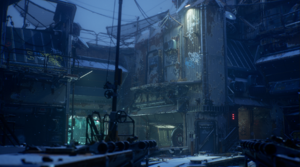工业场景蓝色雪夜灯光作品