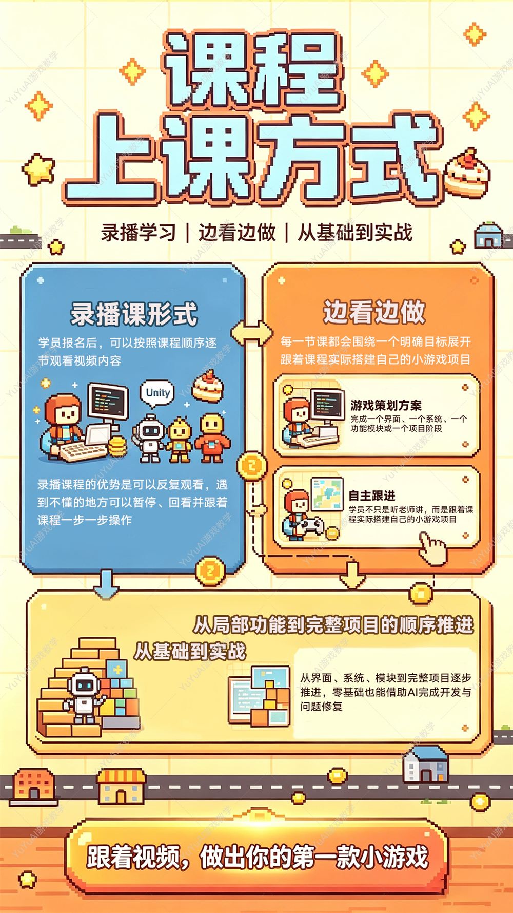 课程长图海报第 8 张：录播学习、边看边做、从基础到实战的上课方式